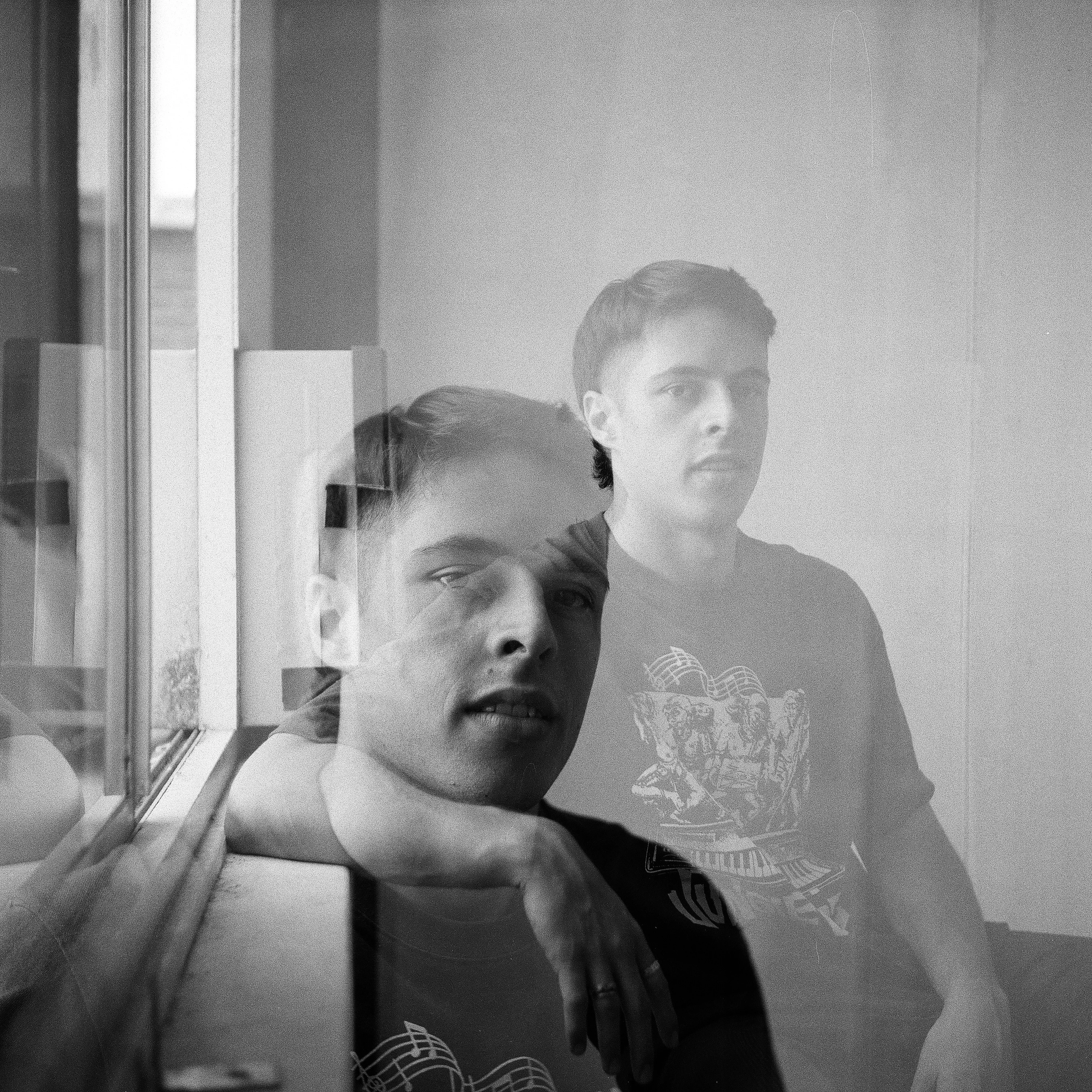 double exposure of carlo in the studio